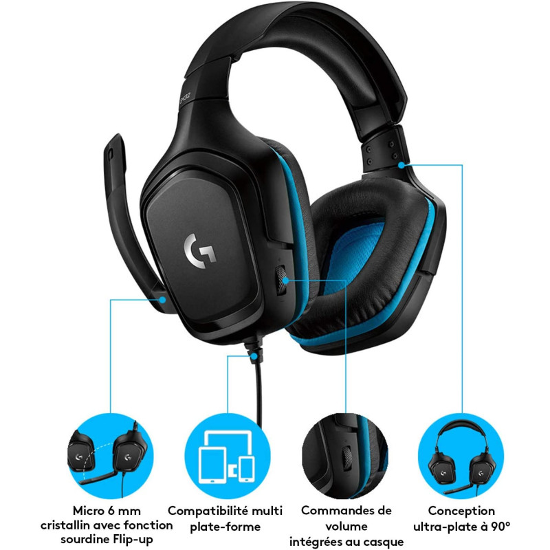 Casque Gamer Filaire Logitech G432, Son 7.1 Surround, DTS Headphone Casque Gamer Filaire Logitech G432, Son 7.1 Surround, DTS Headphone