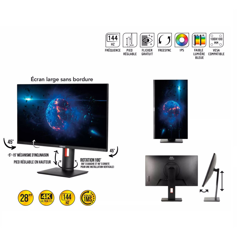 Ecran Gaming KONIX THANATOS 28" IPS, 4K, 144Hz, 1ms