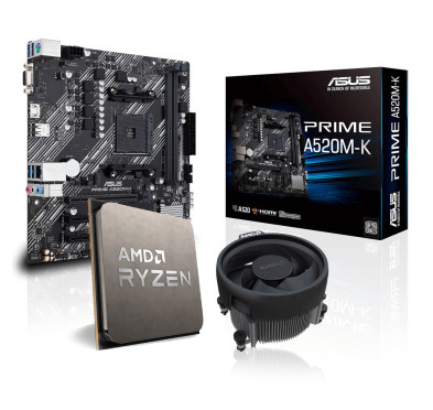 Kit upgrade PC : AMD Ryzen 5 PRO 5650GE + VENTILATEUR CPU AMD WRAITH STEALTH + Carte mère ASUS PRIME A520M-K