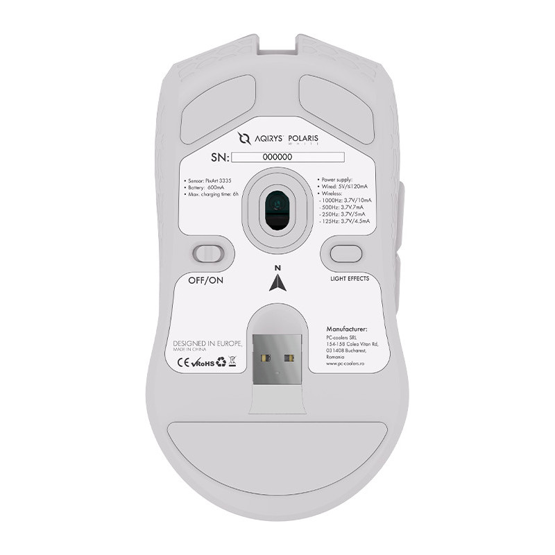 Souris Gamer AQIRYS Polaris - Double mode (Sans fil / filaire) - 16000 ppp, RGB White