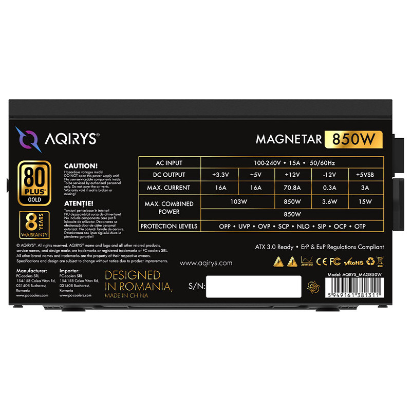 Boite d'alimentation AQIRYS MAGNETAR 850W - Black