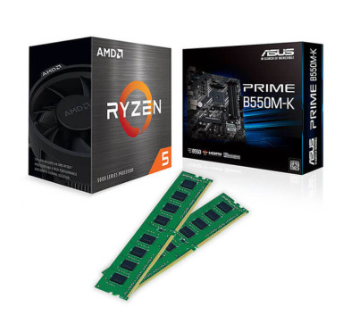 Kit upgrade Gamer : AMD Ryzen 5-5600X + CARTE MERE ASUS PRIME B550M-K + mémoire GOODRAM 16G