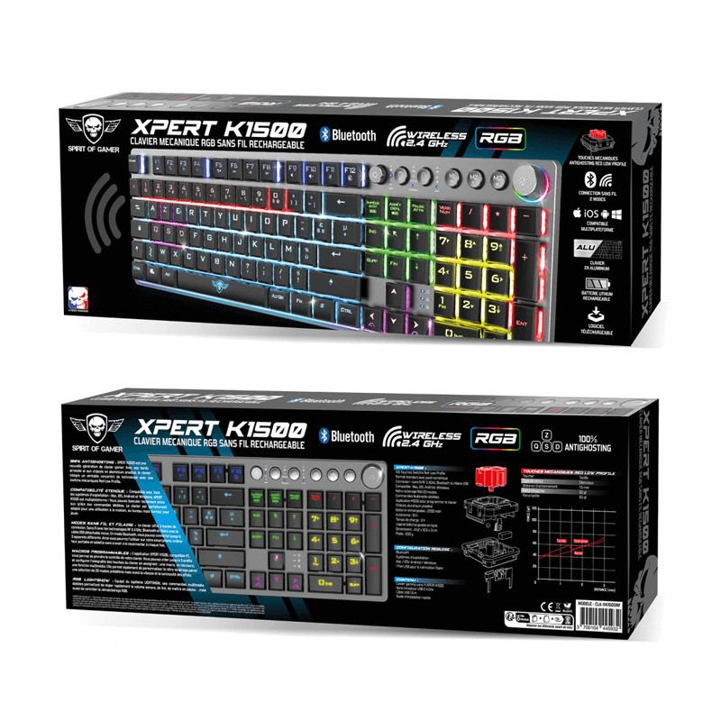 Clavier Gamer Mécanique Sans Fil SOG K1500, 100% Anti-ghosting, RGB Clavier Gamer Mécanique Sans Fil SOG K1500, 100% Anti-ghosting, RGB