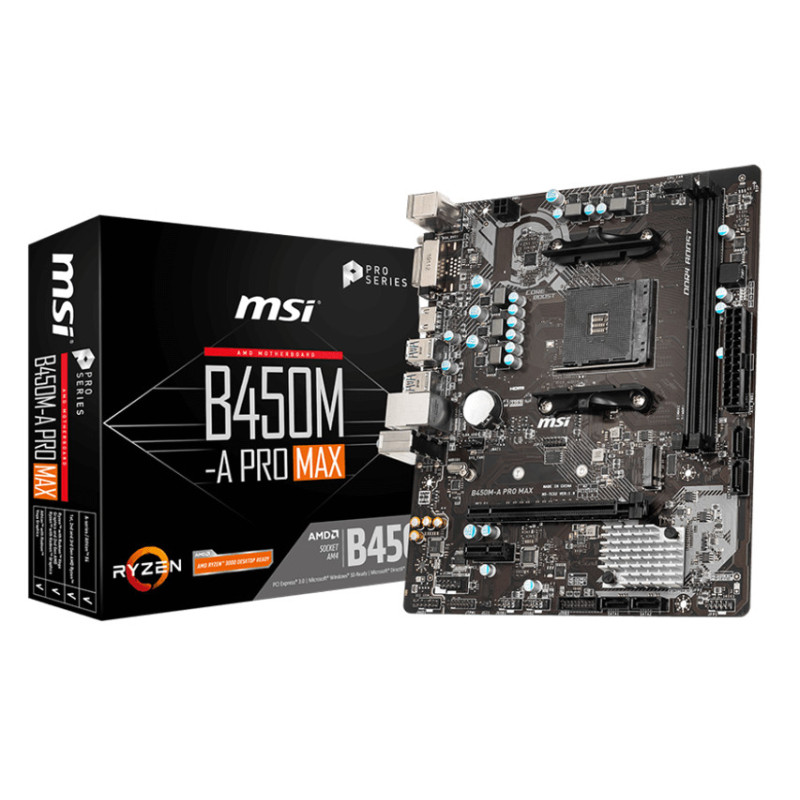 Carte Mère MSI B450M-A PRO MAX - AMD AM4, Core Boost, DDR4 Boost, Turbo M.2 Carte Mère MSI B450M-A PRO MAX - AMD AM4, Core Boost, DDR4 Boost, Turbo M.2