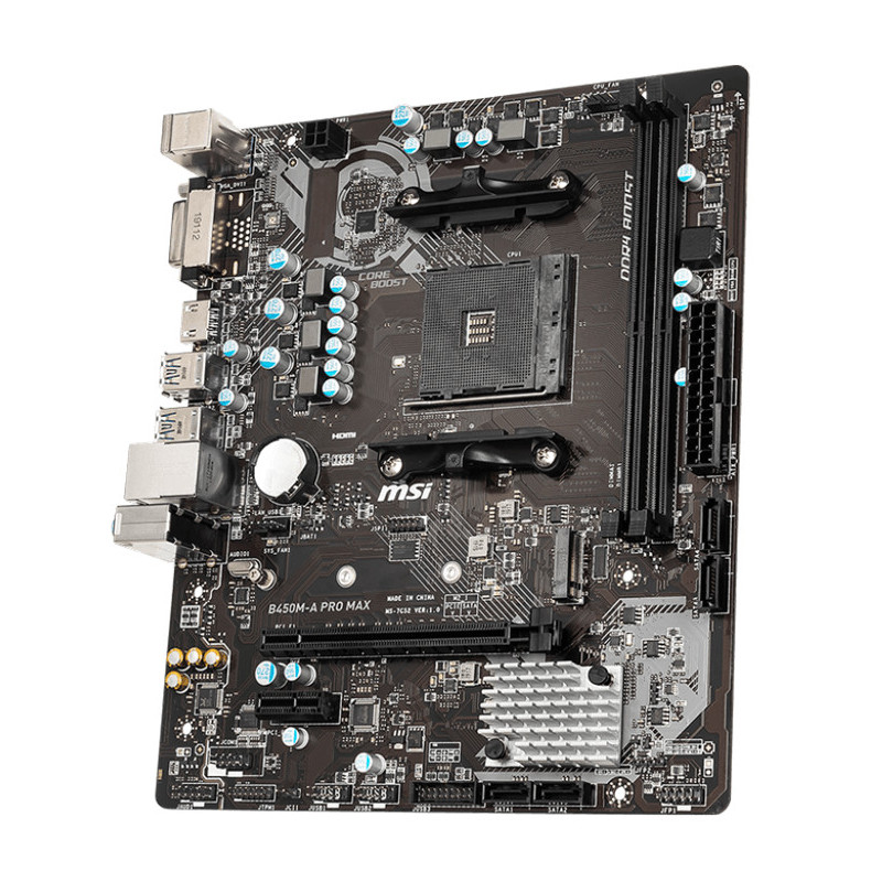 Carte Mère MSI B450M-A PRO MAX - AMD AM4, Core Boost, DDR4 Boost, Turbo M.2 Carte Mère MSI B450M-A PRO MAX - AMD AM4, Core Boost, DDR4 Boost, Turbo M.2