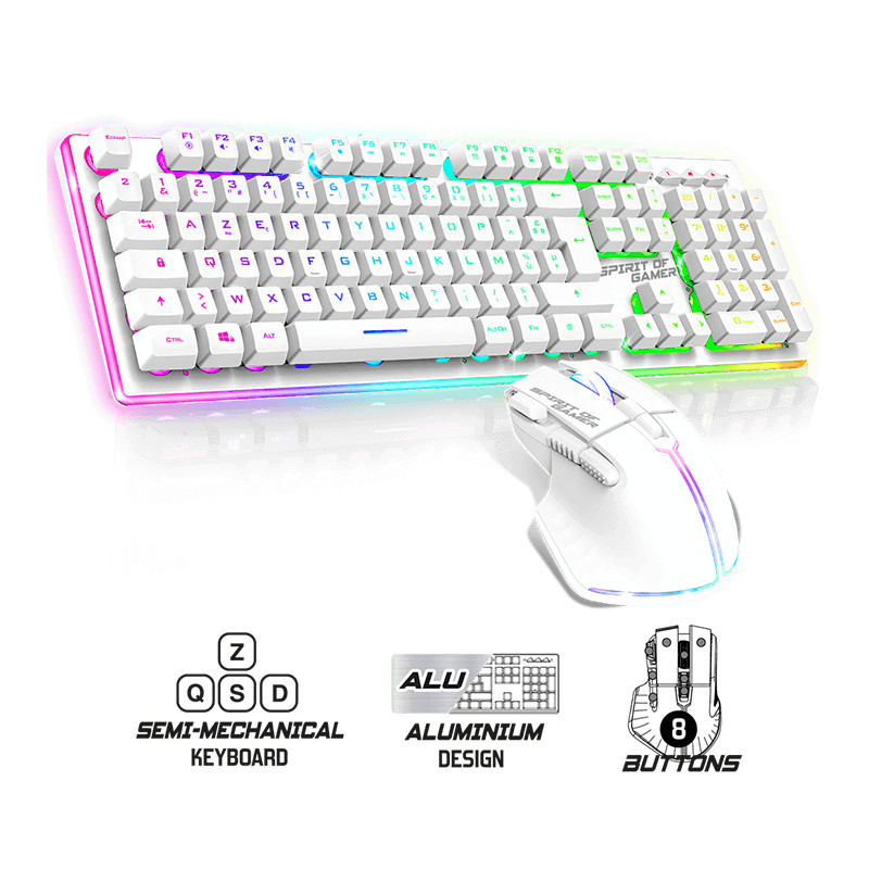 Spirit of Gamer  clavier s-mécanique + souris sans fil -White