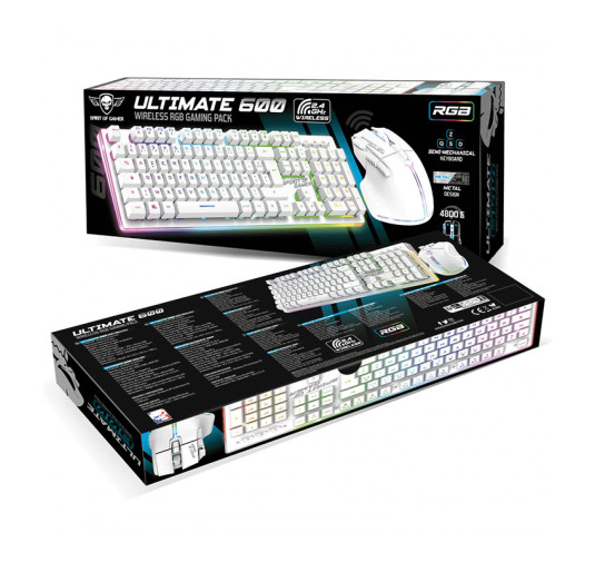 Pack Gamer sans fil clavier semi mécanique + souris SOG ULT600 RGB Blanc