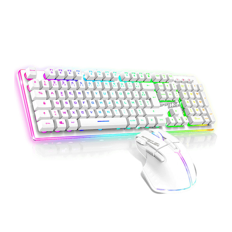 Pack Gamer sans fil clavier semi mécanique + souris SOG ULT600 RGB Blanc