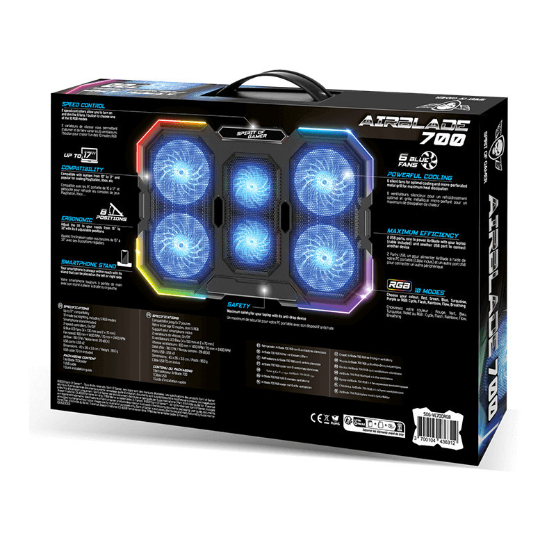 Refroidisseur pc portable 17" SOG Airblade 700 RGB Refroidisseur pc portable 17" SOG Airblade 700 RGB