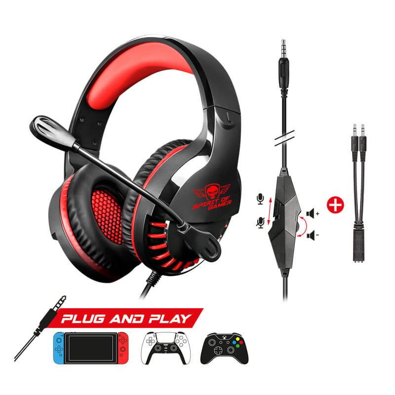 Casque-micro Gamer Spirit of Gamer PRO-H3 Multiplateforme - Noir & Rouge