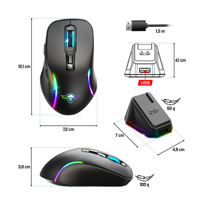 Souris Gaming sans fil Spirit of Gamer ELITE M50 DARK - 8000 dpi