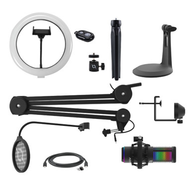Micro Gamer AQIRYS GALILEO RGB, Double condensateur, Cardioïde et omnidirectionnel