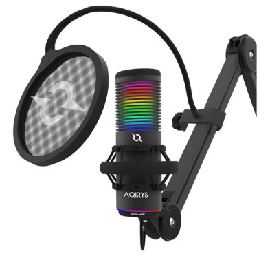 Micro Gamer AQIRYS GALILEO RGB, Double condensateur, Cardioïde et omnidirectionnel