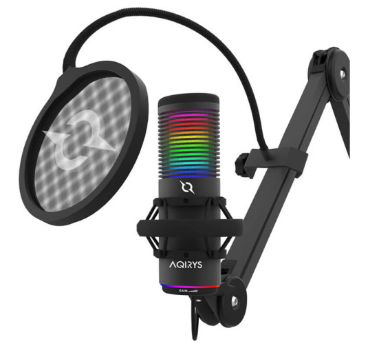 Micro Gamer AQIRYS GALILEO RGB, Double condensateur, Cardioïde et omnidirectionnel