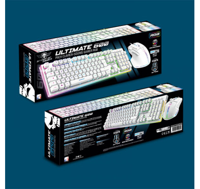 Pack Gamer SOG ULTIMATE 600 ARTIC, Filaire, Clavier Semi Mécanique + Souris , RGB, Blanc