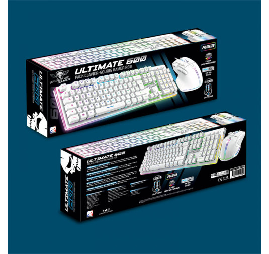Pack Gamer SOG ULTIMATE 600 ARTIC, Filaire, Clavier Semi Mécanique + Souris , RGB, Blanc