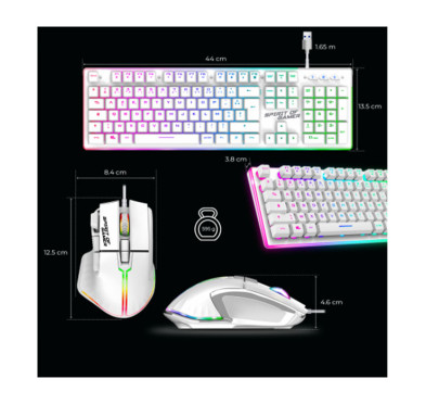 Pack Gamer SOG ULTIMATE 600 ARTIC, Filaire, Clavier Semi Mécanique + Souris , RGB, Blanc