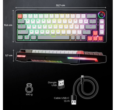 Clavier Gamer Mécanique SOG K600, tri-mode, RGB, Anti-Ghosting, Black