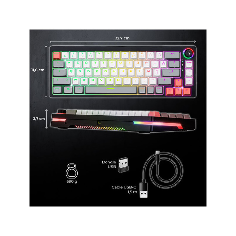 Clavier Gamer Mécanique SOG K600, tri-mode, RGB, Anti-Ghosting, Black