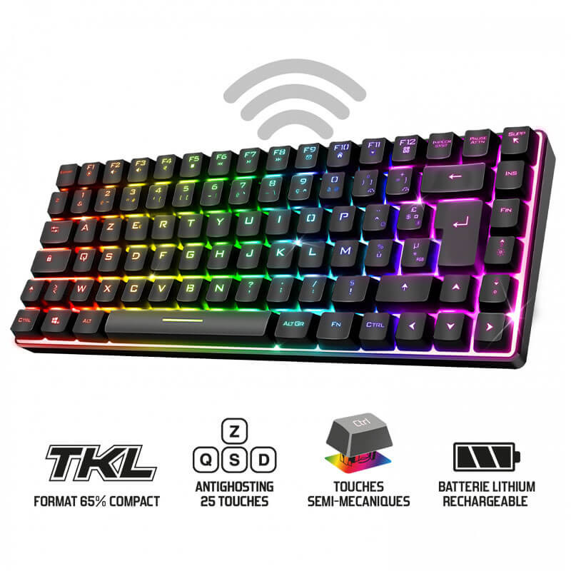 Clavier semi-mécanique sans fil spirit of gamer ELITE-K70 TKL - Noir