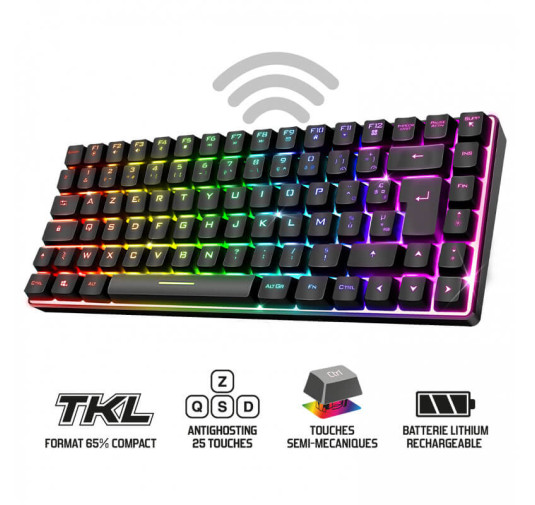 Clavier semi-mécanique sans fil spirit of gamer ELITE-K70 TKL - Noir