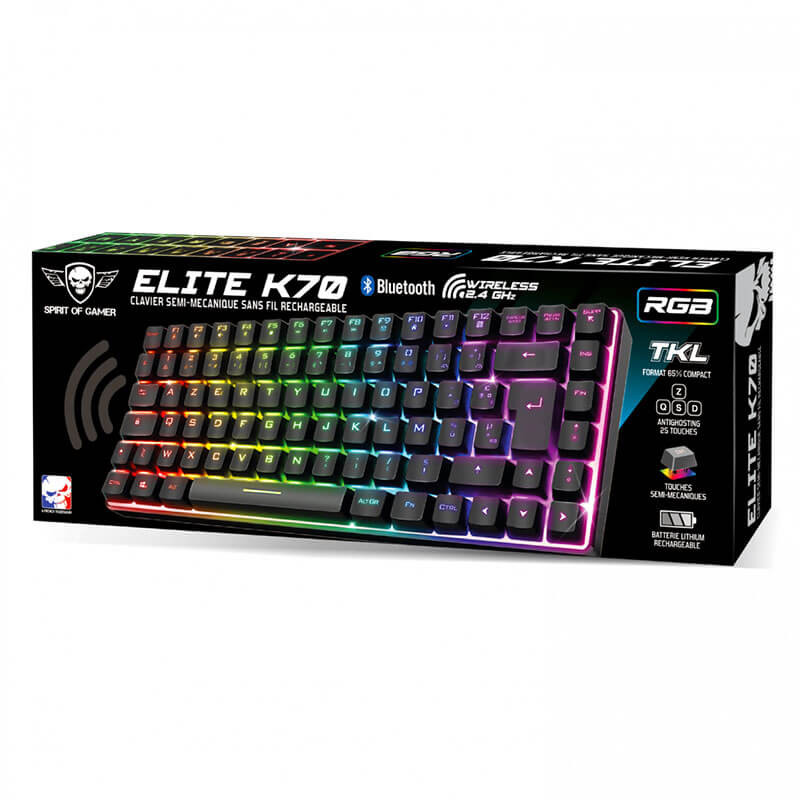 Clavier semi-mécanique sans fil spirit of gamer ELITE-K70 TKL - Noir
