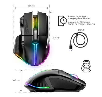Souris Gamer sans fil Spirit of Gamer PRO M5 DARK (8000 dpi)