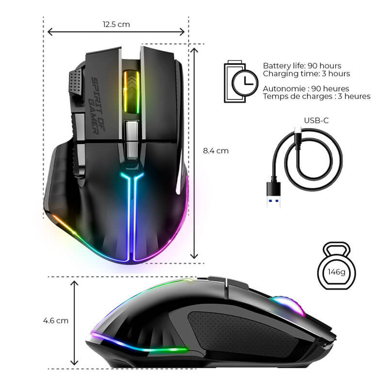 Souris Gamer sans fil Spirit of Gamer PRO M5 DARK (8000 dpi)