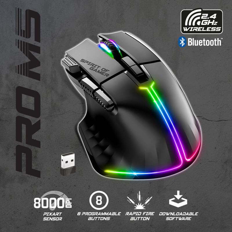 Souris Gamer sans fil Spirit of Gamer PRO M5 DARK (8000 dpi)