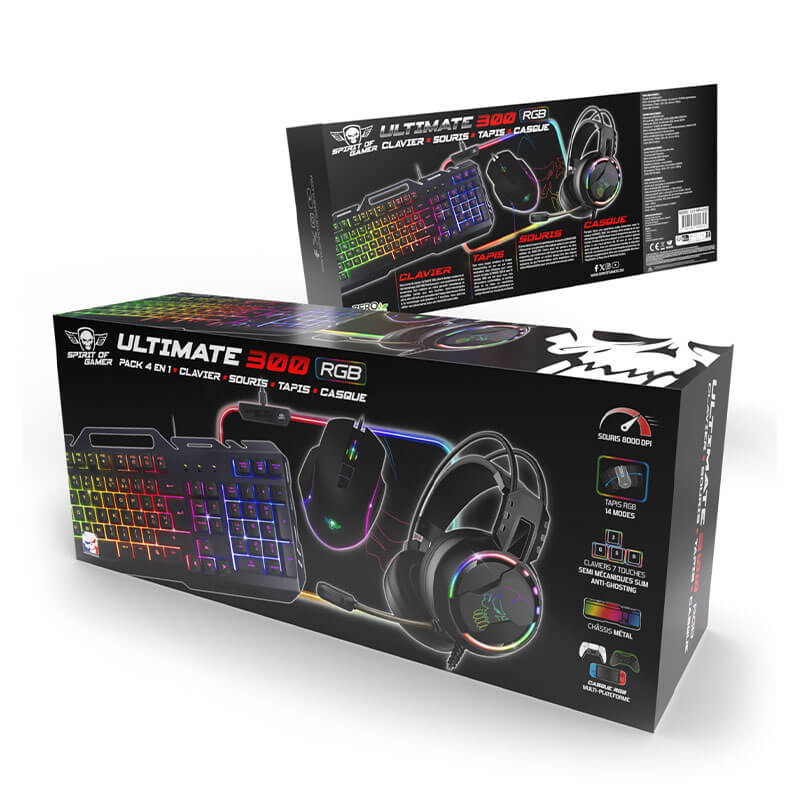 PACK Gaming 4EN1 - SPIRIT OF GAMER ULTIMATE 300 : Clavier Gamer, Casque, Souris & Tapis PACK Gaming 4EN1 - SPIRIT OF GAMER ULTIMATE 300 : Clavier Gamer, Casque, Souris & Tapis