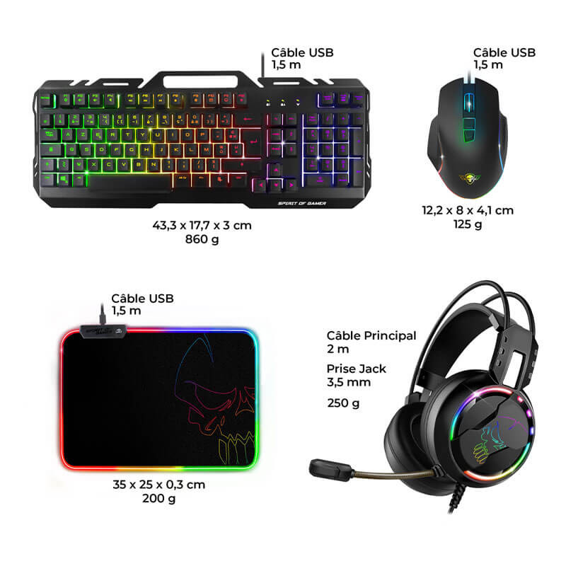 PACK Gaming 4EN1 - SPIRIT OF GAMER ULTIMATE 300 : Clavier Gamer, Casque, Souris & Tapis PACK Gaming 4EN1 - SPIRIT OF GAMER ULTIMATE 300 : Clavier Gamer, Casque, Souris & Tapis
