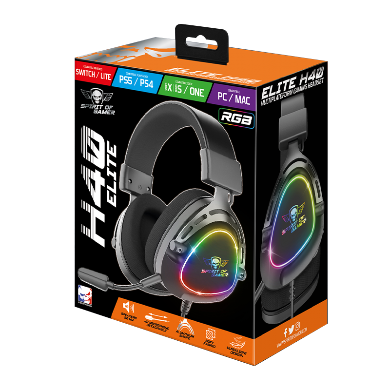 Casque micro Gamer Spirit of Gamer ELITE H40 DARK - RGB Casque micro Gamer Spirit of Gamer ELITE H40 DARK - RGB