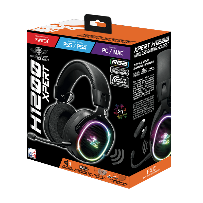 Casque micro Gamer Sans Fil - Spirit of Gamer XPERT H1200 - RGB