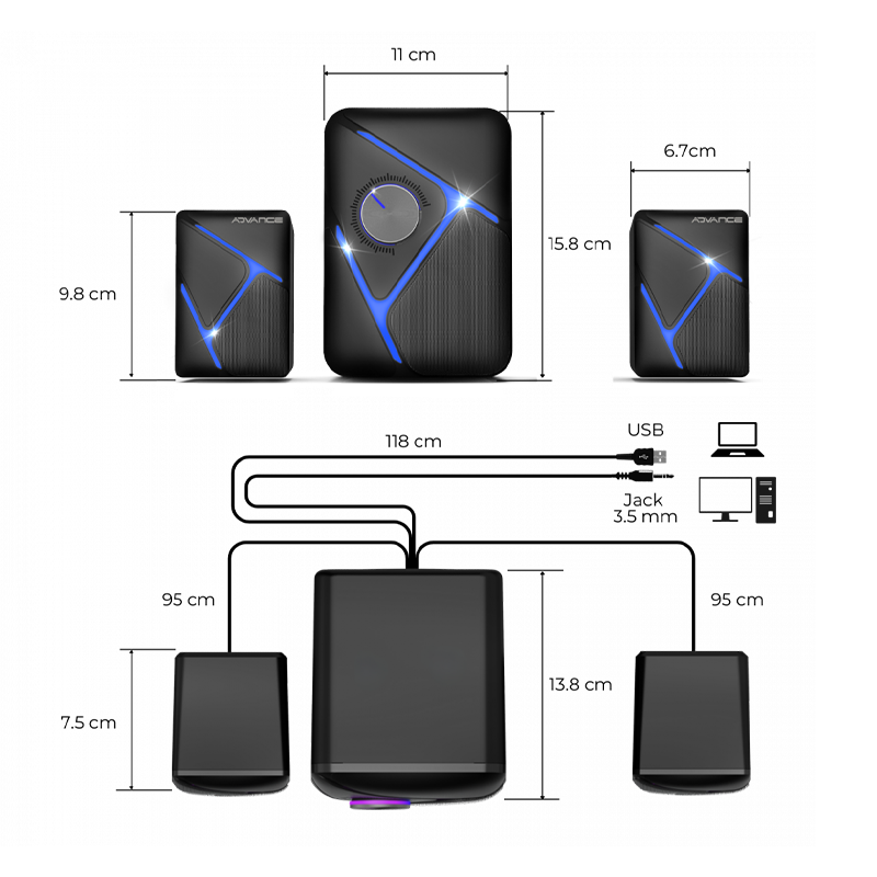 Speaker Bluetooth - Advance Soundphonic 11W RMS - RGB