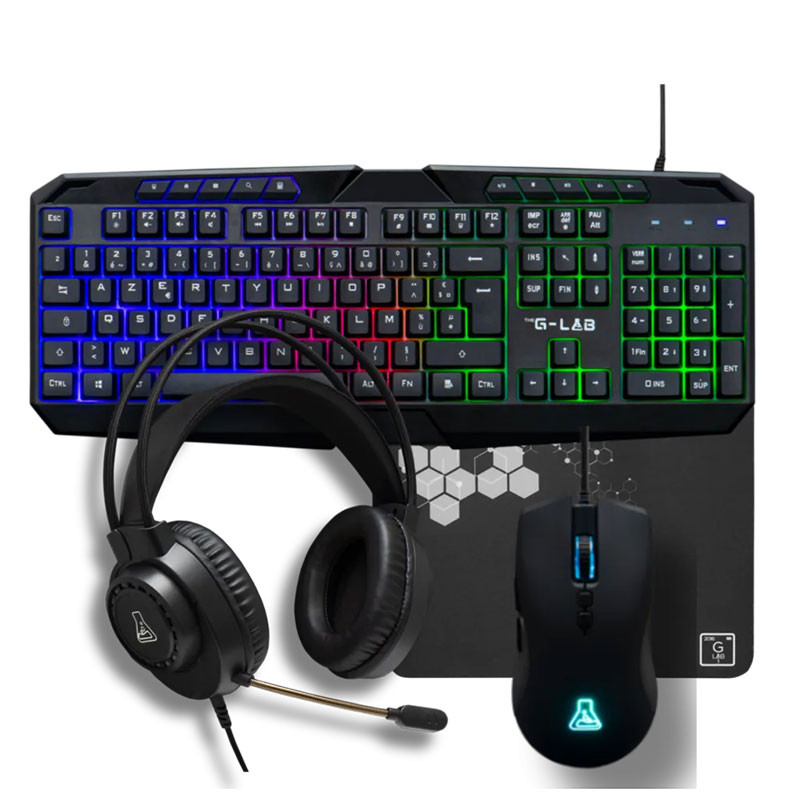 Pack Gamer 4 en 1 - G-Lab COMBO NATRIUM: Casque, Clavier, souris & tapis