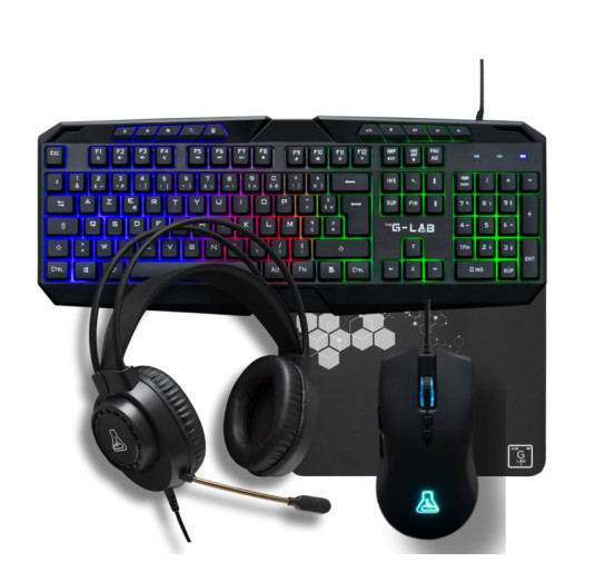 Pack Gamer 4 en 1 - G-Lab COMBO NATRIUM: Casque, Clavier, souris & tapis