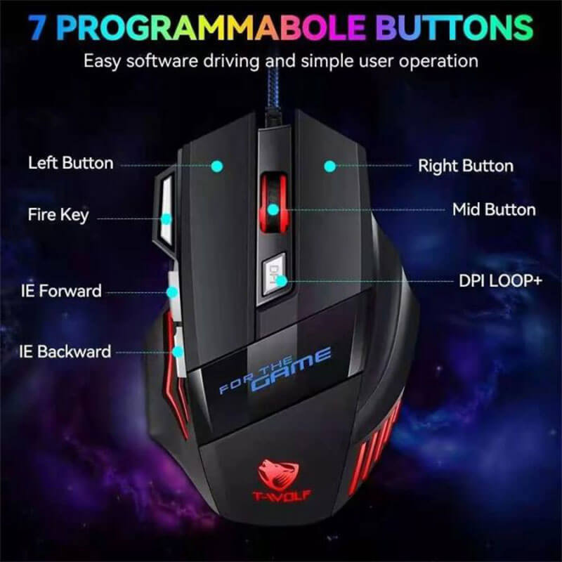 Souris Gamer FilaireT-WOLF-M1 (3200dpi) – Noir Souris Gamer FilaireT-WOLF-M1 (3200dpi) – Noir
